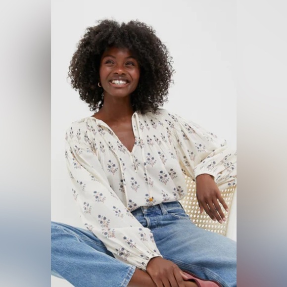 Hannah Artwear Tops - Ivory Floral Peasant Blouse - Women Tops